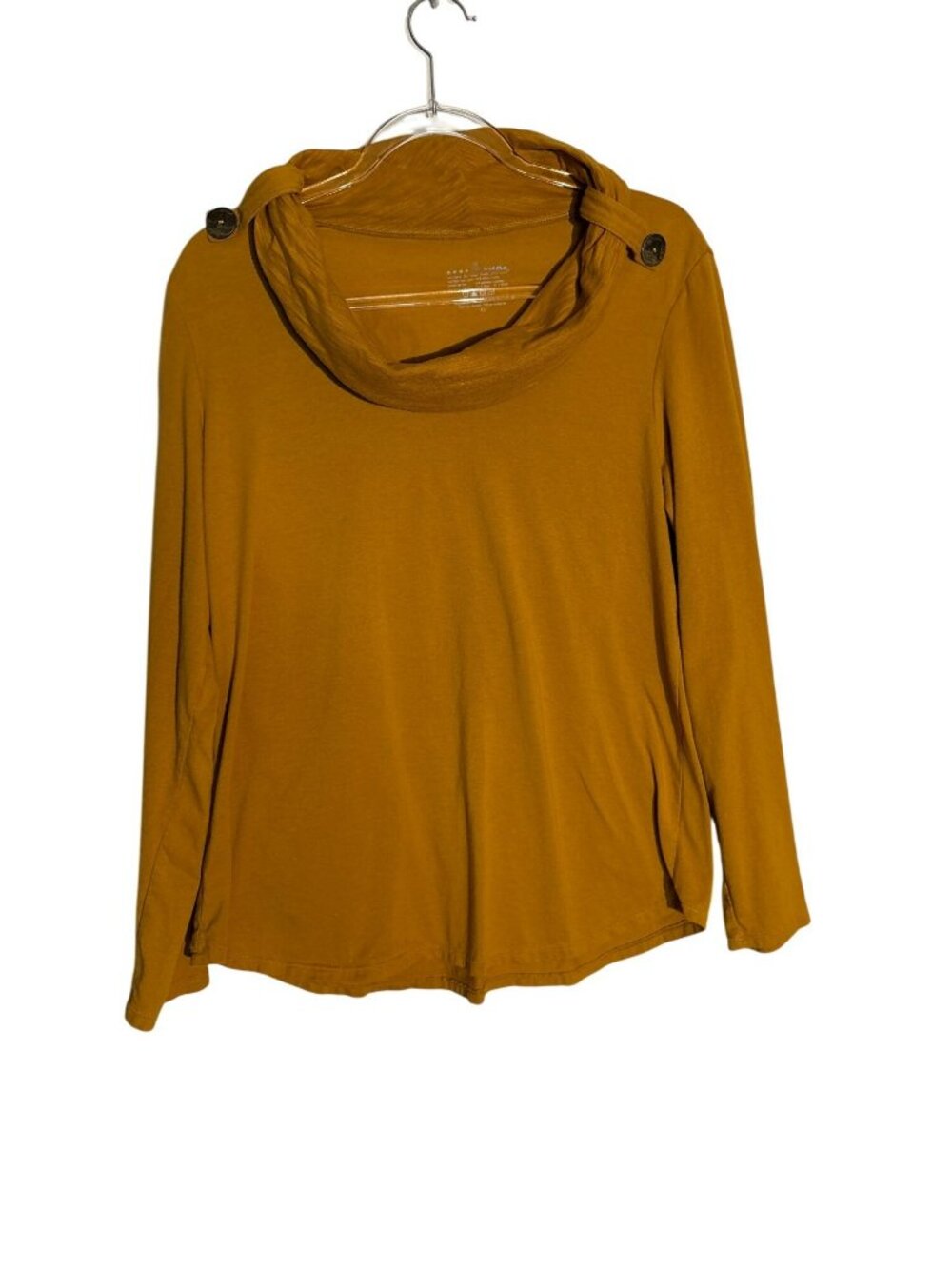 Neon Buddha Mustard Yellow Button Accent Long-Sleeve Cowl Neck Top XL